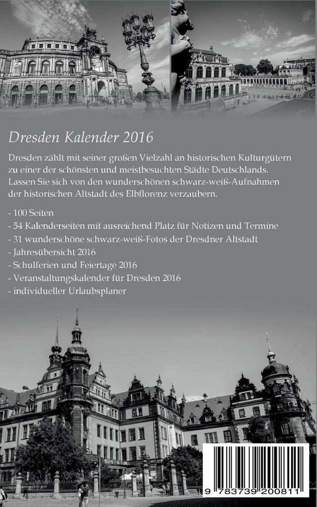 Weitere Ansicht: Buchkalender Dresden 2016 - Kalender / Terminplaner - 12x19cm - 31 schwarz-weiß-Aufnahmen - 1 Woche 1 Seite | Dirk Schwenecke