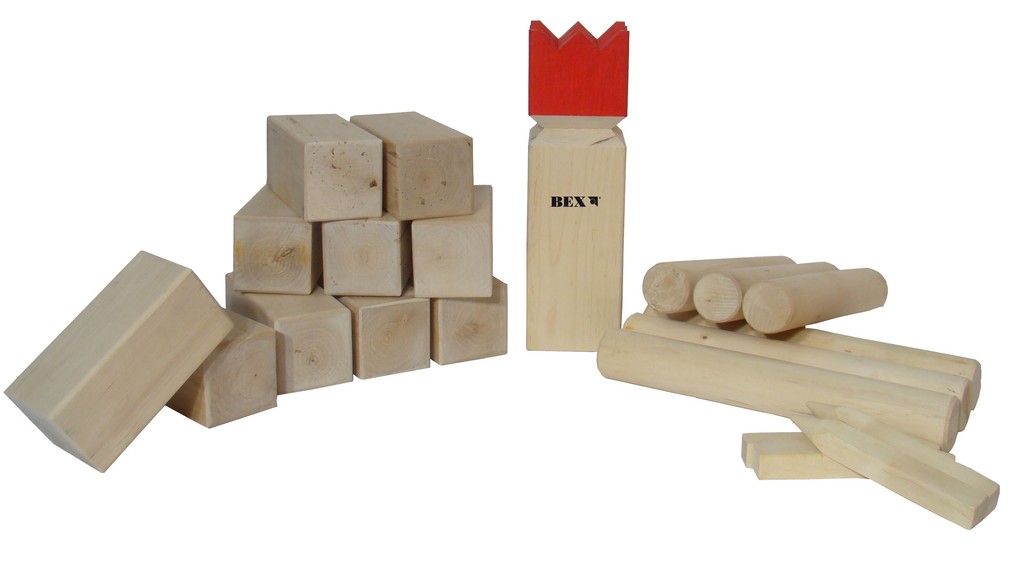 Weitere Ansicht: KUBB Original mit rotem König: Premium Wikingerspiel von BEX aus Gummibaumholz
