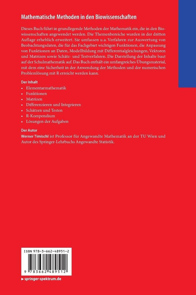 Weitere Ansicht: Mathematische Methoden in den Biowissenschaften | Werner Timischl