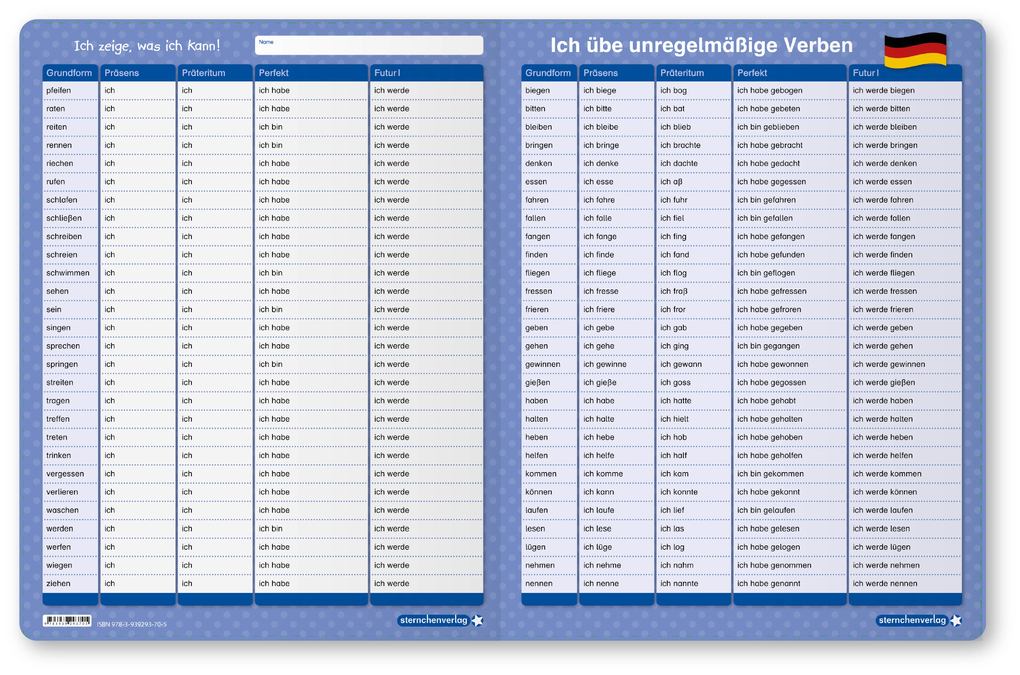 Weitere Ansicht: Ich übe unregelmäßige Verben - Zeitformen - 1 Doppelfeld mit Stift | Katrin Langhans, sternchenverlag GmbH
