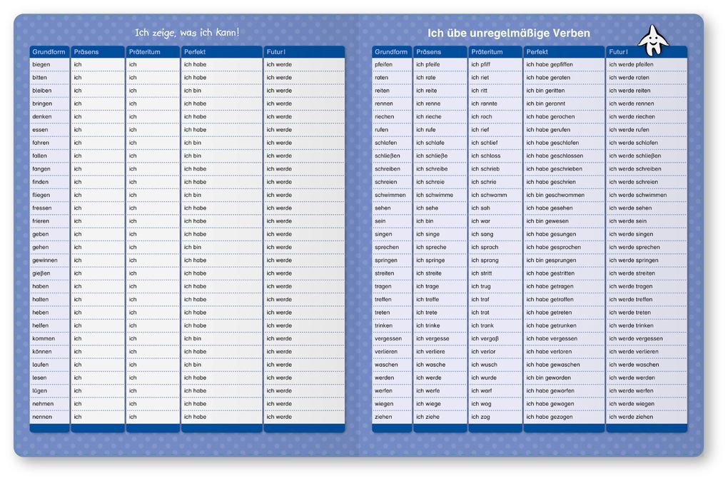 Weitere Ansicht: Ich übe unregelmäßige Verben - Zeitformen - 1 Doppelfeld mit Stift | Katrin Langhans, sternchenverlag GmbH