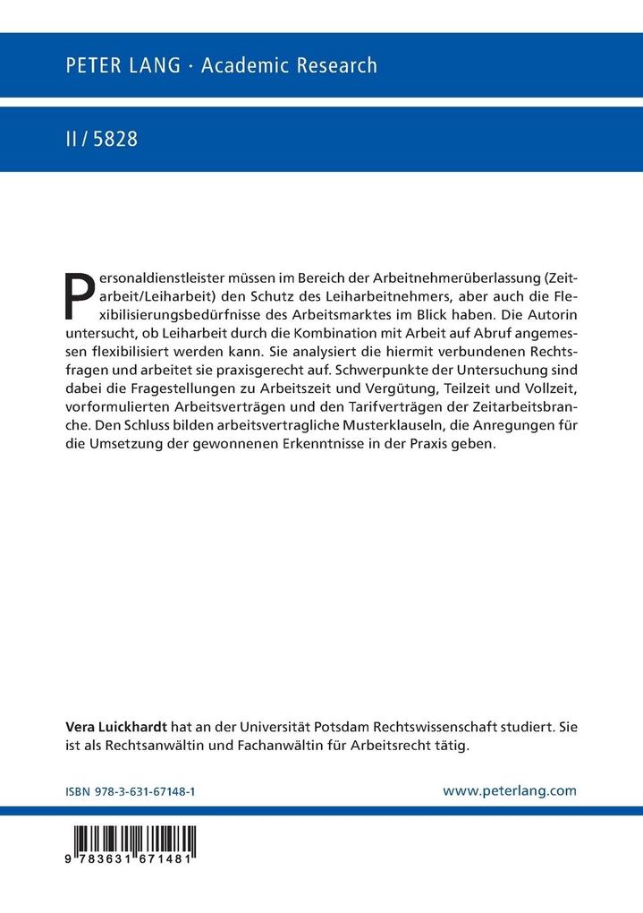 Weitere Ansicht: Arbeit auf Abruf im Leiharbeitsverhältnis | Vera Luickhardt
