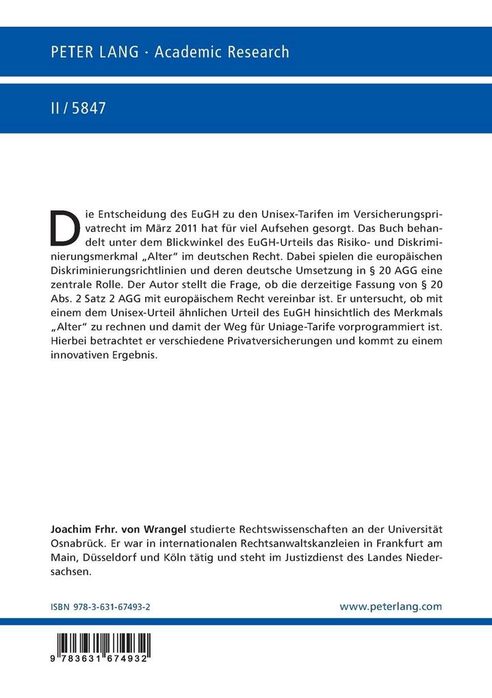 Weitere Ansicht: Altersdiskriminierung im Versicherungsprivatrecht? | Joachim Frhr. von Wrangel, Joachim von Freiherr Wrangel