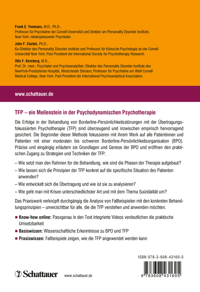 Weitere Ansicht: Übertragungsfokussierte Psychotherapie für Borderline-Patienten | Frank E. Yeomans, John F. Clarkin, Otto F. Kernberg