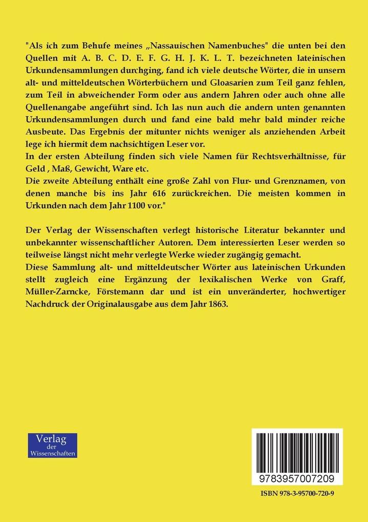 Weitere Ansicht: Sammlung alt- und mitteldeutscher Wörter aus lateinischen Urkunden | Joseph Kehrein