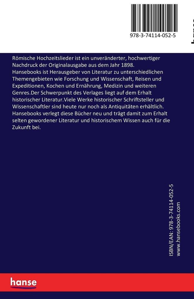 Weitere Ansicht: Römische Hochzeitslieder | Jakob Fries