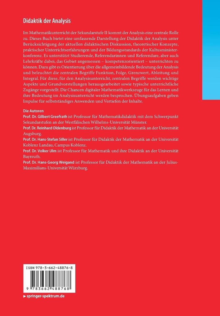 Weitere Ansicht: Didaktik der Analysis | Gilbert Greefrath, Reinhard Oldenburg, Hans-Stefan Siller, Volker Ulm, Hans-Georg Weigand