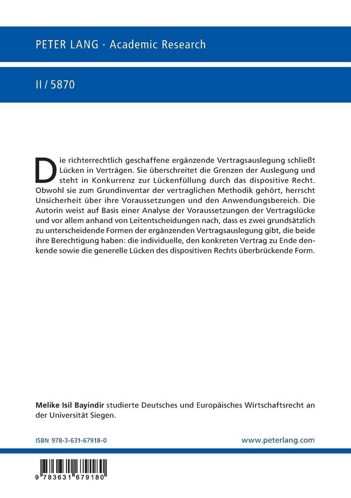 Weitere Ansicht: Die ergänzende Vertragsauslegung im Spiegel der Rechtsprechung | Melike Bayindir