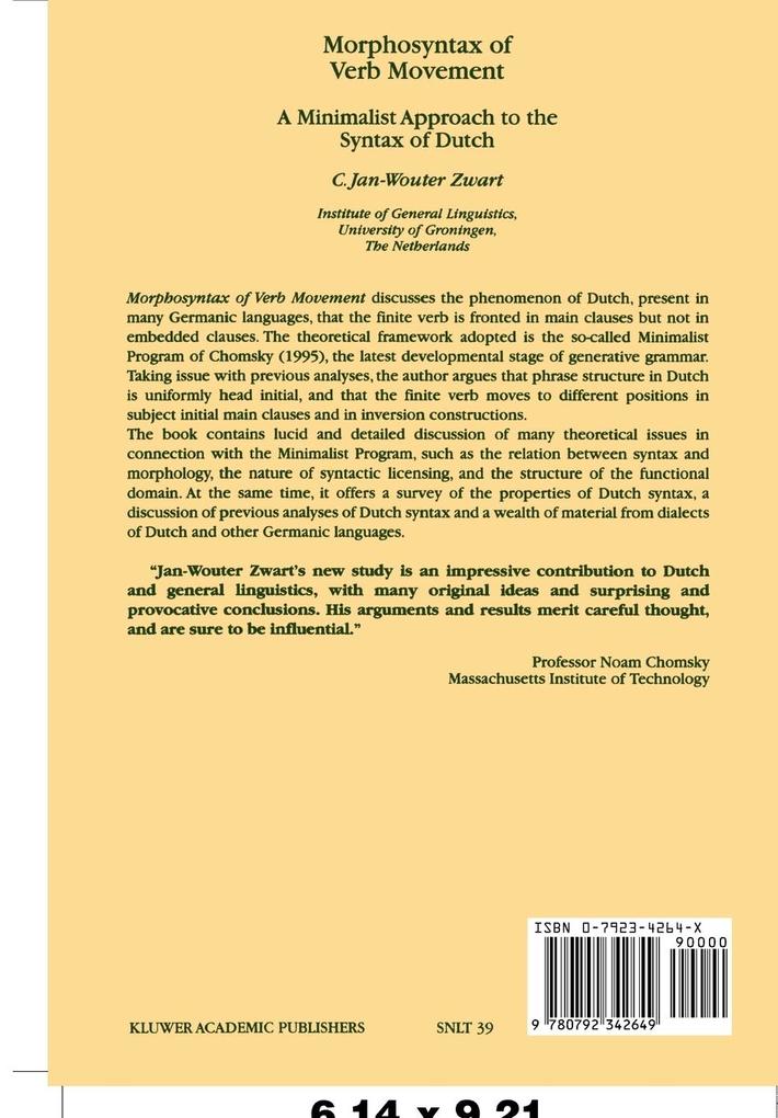 Weitere Ansicht: Morphosyntax of Verb Movement | J.-W. Zwart, Jan-Wouter Zwart
