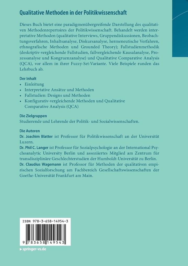 Weitere Ansicht: Qualitative Methoden in der Politikwissenschaft | Joachim Blatter, Phil C. Langer, Claudius Wagemann