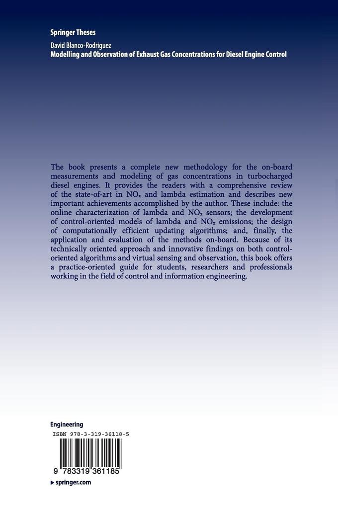Weitere Ansicht: Modelling and Observation of Exhaust Gas Concentrations for Diesel Engine Control | -Ing. David Blanco-Rodriguez, Dr.-Ing. David Blanco-Rodriguez