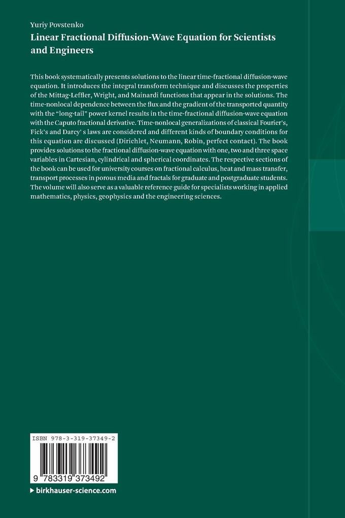 Weitere Ansicht: Linear Fractional Diffusion-Wave Equation for Scientists and Engineers | Yuriy Povstenko