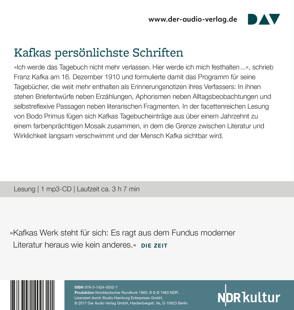 Weitere Ansicht: Ansturm gegen die Grenze - Tagebücher von 1910-1922,1 Audio-CD, 1 MP3 | Franz Kafka