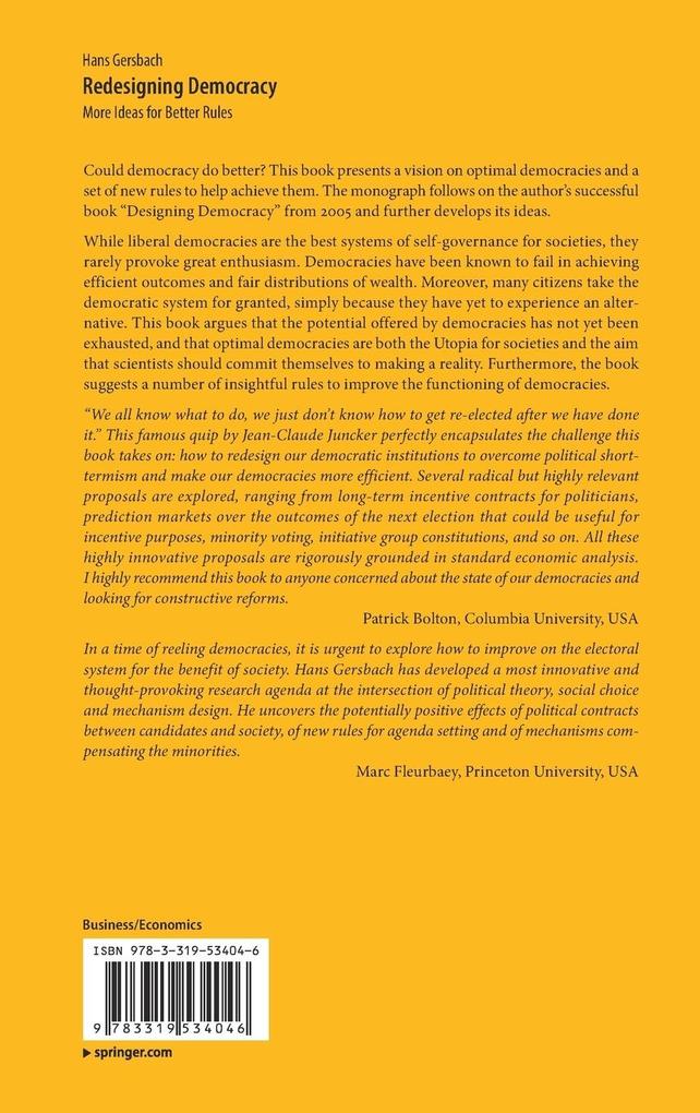 Weitere Ansicht: Redesigning Democracy | Hans Gersbach