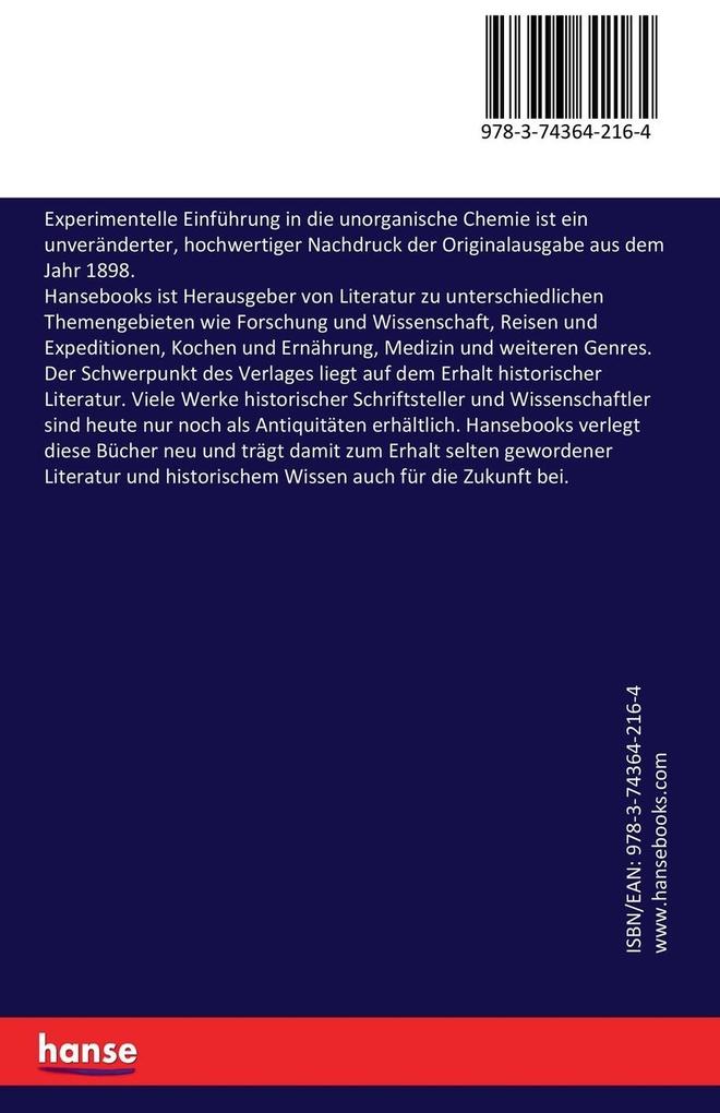 Weitere Ansicht: Experimentelle Einführung in die unorganische Chemie | Heinrich Biltz