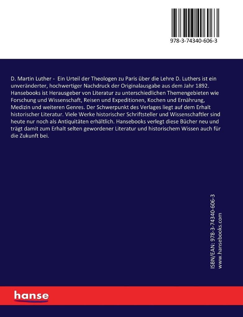 Weitere Ansicht: D. Martin Luther - Ein Urteil der Theologen zu Paris über die Lehre D. Luthers | Nikolaus Müller, Martin Luther