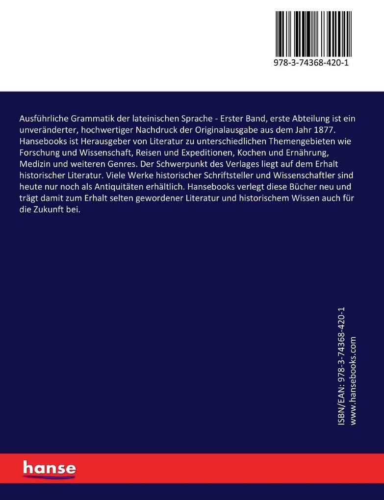 Weitere Ansicht: Ausführliche Grammatik der lateinischen Sprache | Raphael Kühner