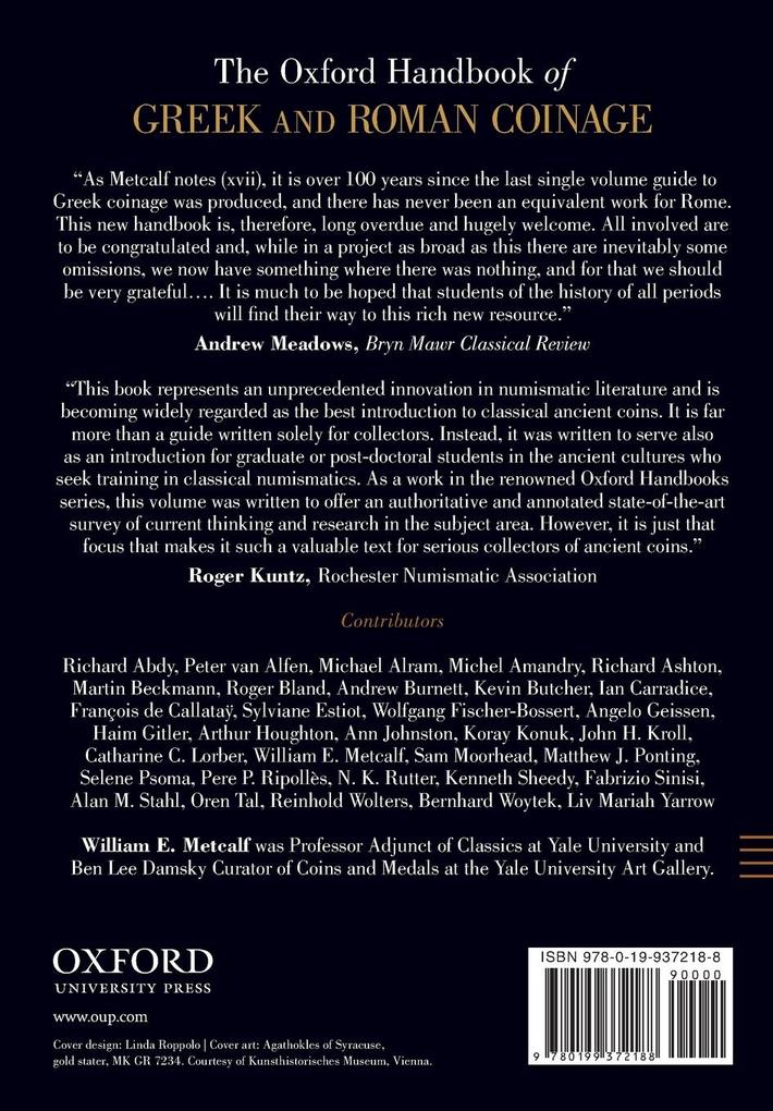 Weitere Ansicht: Oxford Handbook of Greek and Roman Coinage | William E Metcalf
