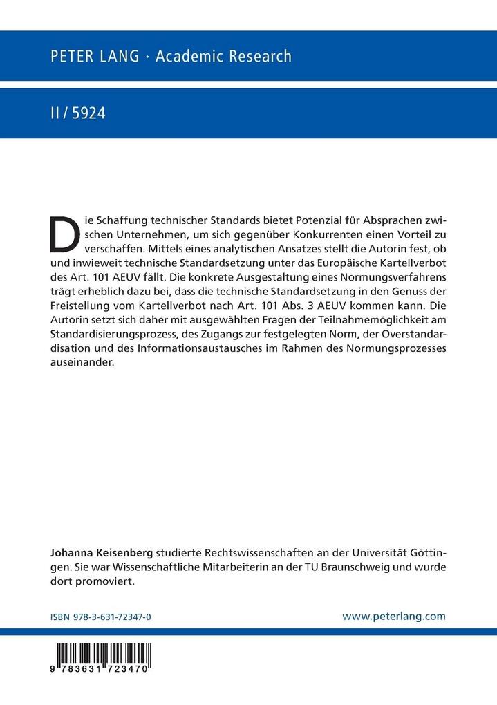 Weitere Ansicht: Technische Standardsetzung und das Europäische Kartellverbot | Johanna Keisenberg