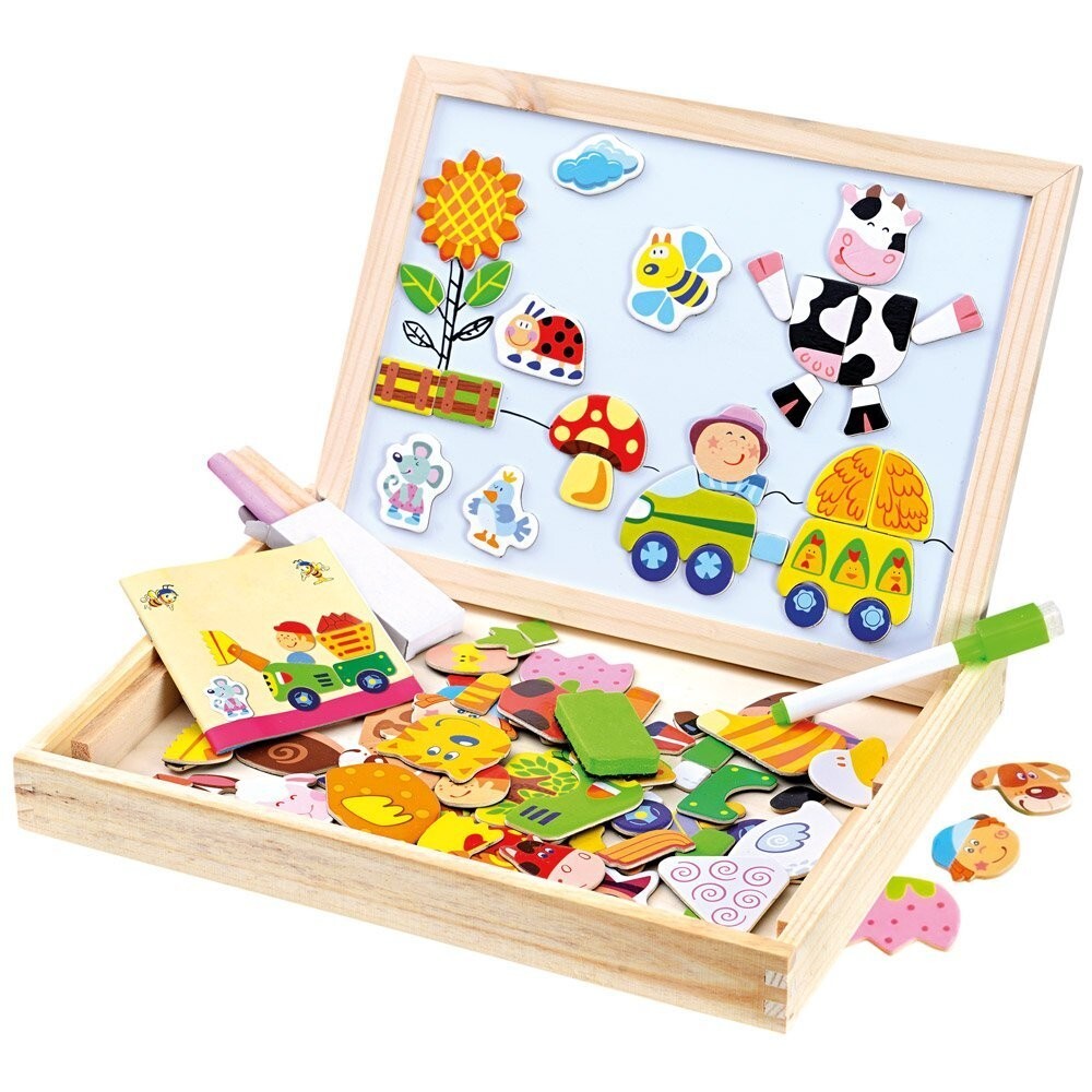 Produktbild: Bino 88117 - Holz-Puzzle-Box mit Magnet- und Schreibtafel, 102 Teile