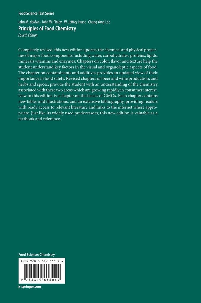 Weitere Ansicht: Principles of Food Chemistry | John M. Deman, John W. Finley, W. Jeffrey Hurst, Chang Yong Lee