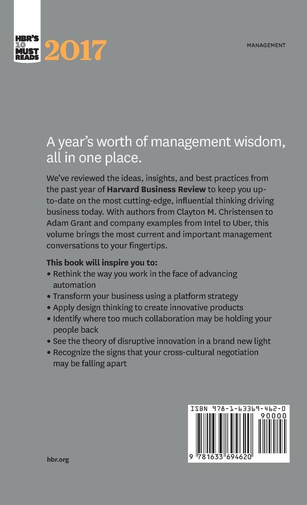 Weitere Ansicht: Hbr's 10 Must Reads 2017 | Harvard Business Review, Clayton M Christensen, Adam Grant, Vijay Govindarajan, Thomas H Davenport