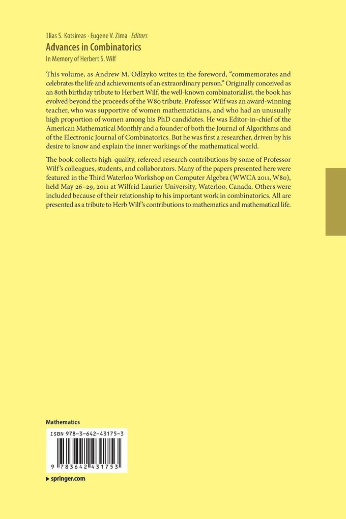 Weitere Ansicht: Advances in Combinatorics