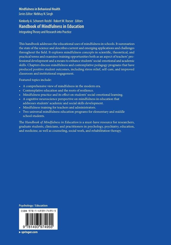 Weitere Ansicht: Handbook of Mindfulness in Education