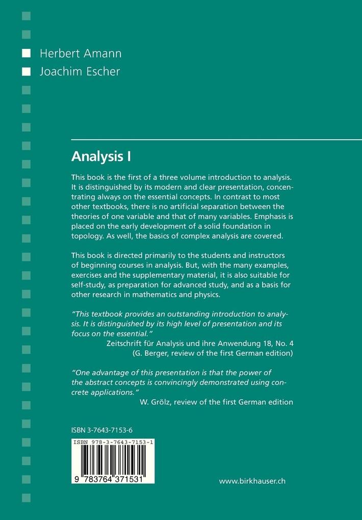 Weitere Ansicht: Analysis I | Herbert Amann, Joachim Escher