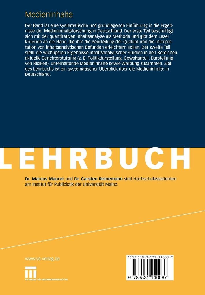 Weitere Ansicht: Medieninhalte | Marcus Maurer, Carsten Reinemann