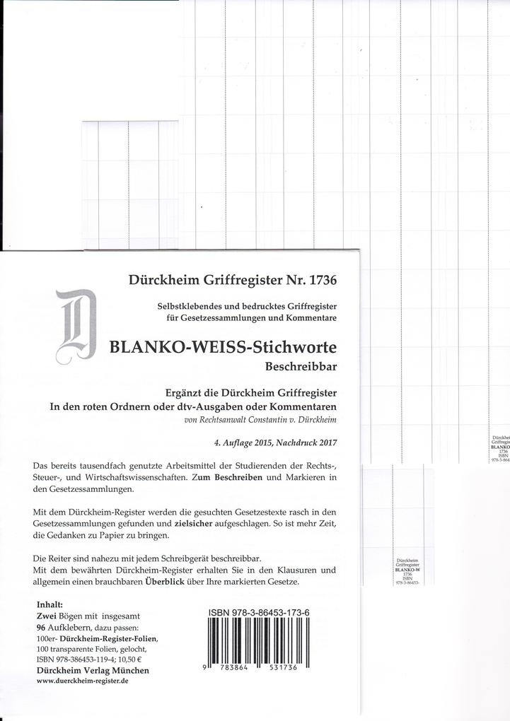 Produktbild: DürckheimRegister® BLANKO: WEISS-GROSS Beschreibbar | Constantin von Dürckheim