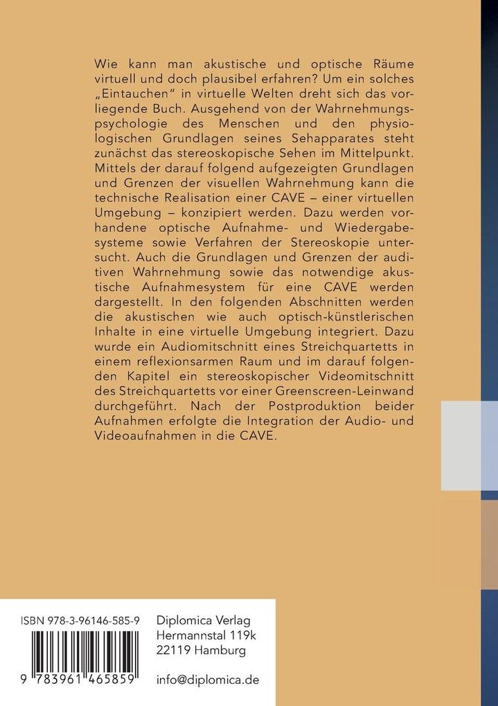 Weitere Ansicht: Eintauchen in virtuelle Räume. Das Erfahren eines virtuellen Raumes anhand der nachhallfreien Audioproduktion, stereoskopischen Videoproduktion und Postproduktion eines Streichquartetts | Andreas Steckmann