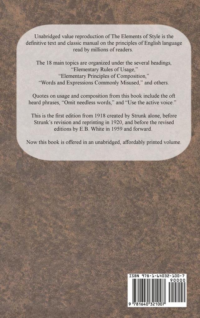 Weitere Ansicht: The Elements of Style | William Strunk Jr.
