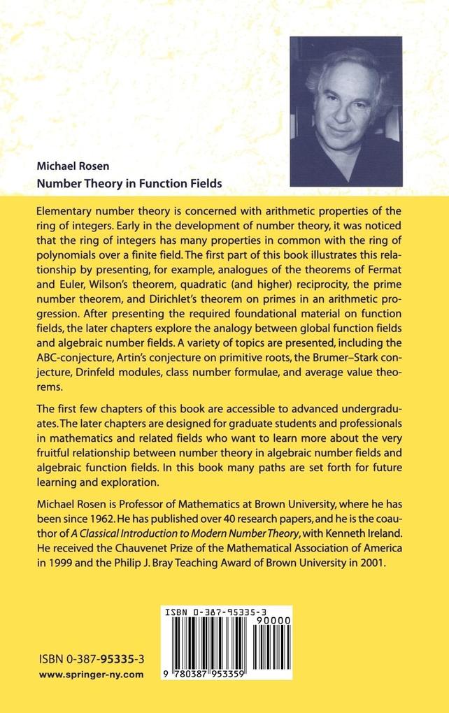 Weitere Ansicht: Number Theory in Function Fields | Michael Rosen