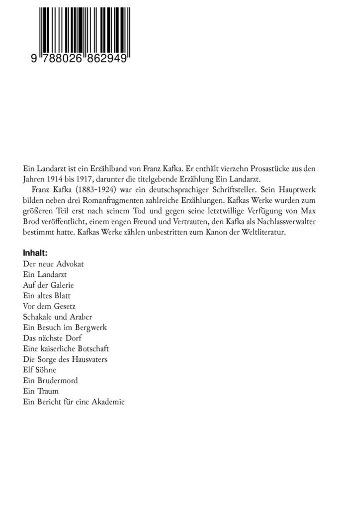 Weitere Ansicht: Ein Landarzt - Kleine Erzählungen | Franz Kafka