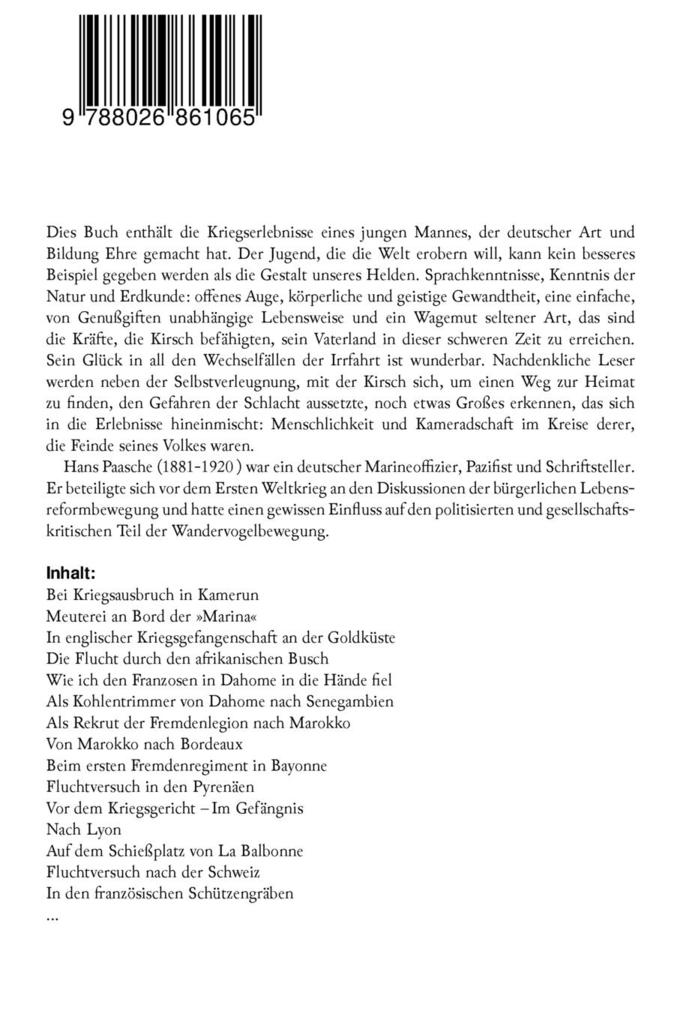 Weitere Ansicht: Fremdenlegionär Kirsch - Eine abenteuerliche Fahrt von Kamerun in die deutschen Schützengräben in den Kriegsjahren 1914/15 | Hans Paasche