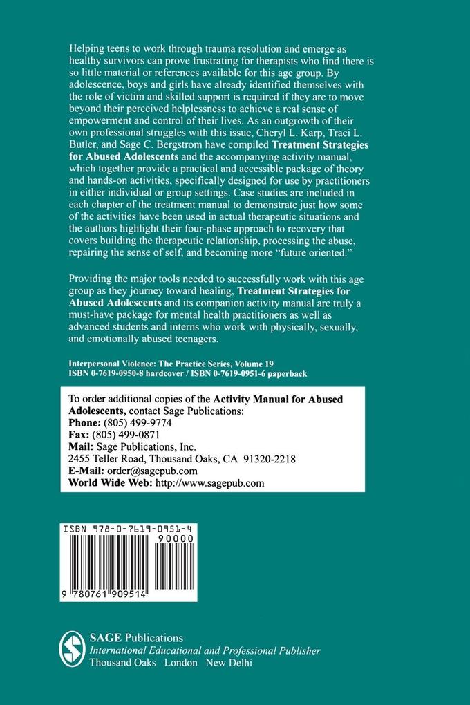 Weitere Ansicht: Treatment Strategies for Abused Adolescents | Cheryl L. Karp, Traci L. Butler, Sage C. Bergstrom