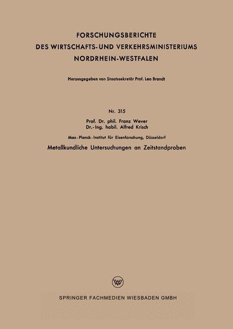 Produktbild: Metallkundliche Untersuchungen an Zeitstandproben | Franz Wever