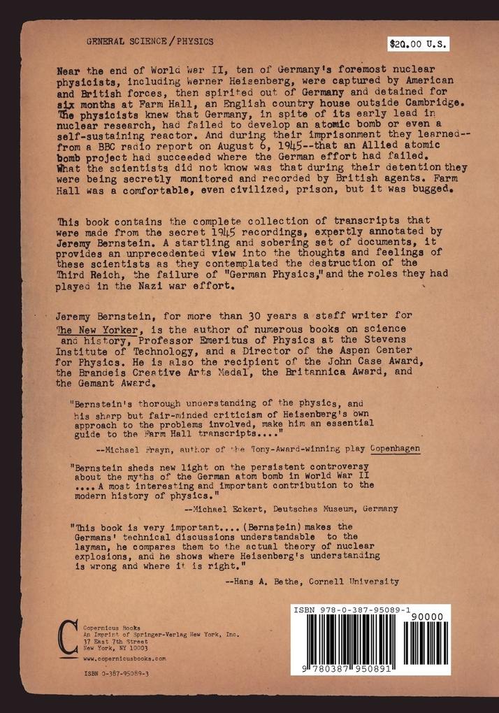 Weitere Ansicht: Hitler's Uranium Club | Jeremy Bernstein