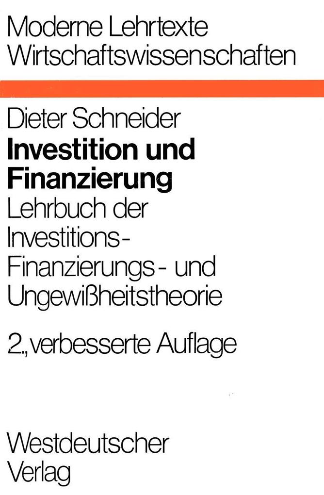 Produktbild: Investition und Finanzierung | Dieter Schneider