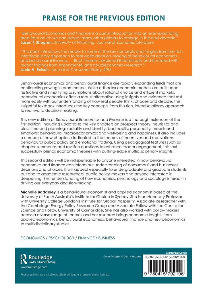 Weitere Ansicht: Behavioural Economics and Finance | Michelle Baddeley