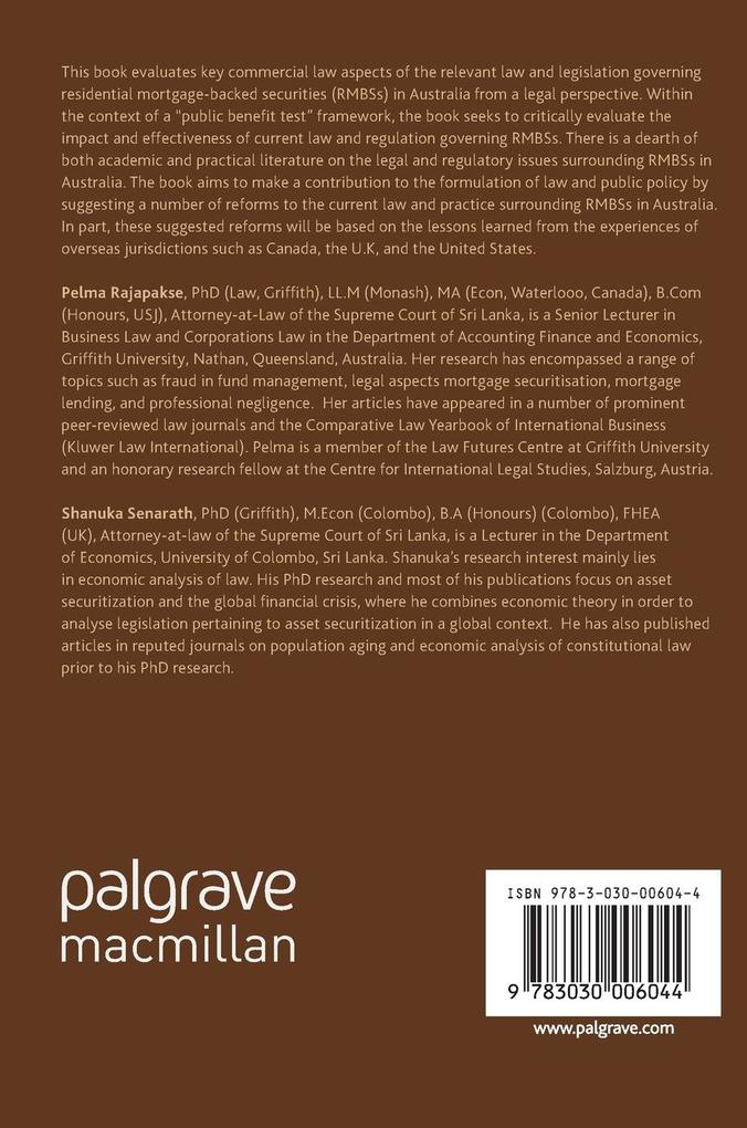 Weitere Ansicht: Commercial Law Aspects of Residential Mortgage Securitisation in Australia | Pelma Rajapakse, Shanuka Senarath