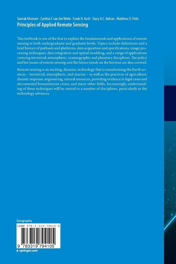 Weitere Ansicht: Principles of Applied Remote Sensing | Siamak Khorram, Cynthia F. van der Wiele, Frank H. Koch, Stacy A. C. Nelson, Matthew D. Potts