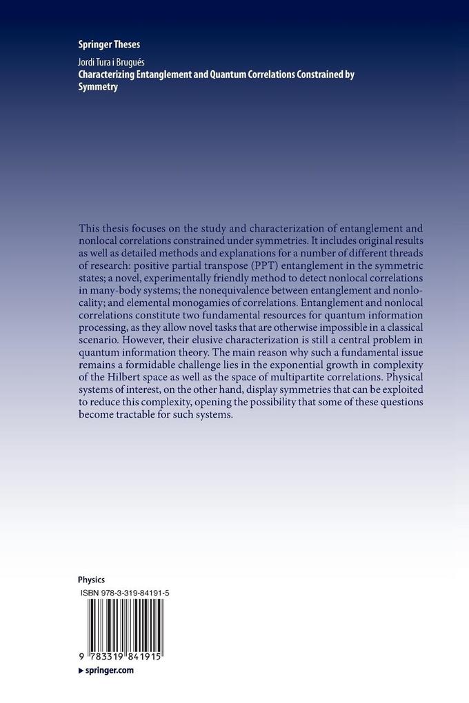 Weitere Ansicht: Characterizing Entanglement and Quantum Correlations Constrained by Symmetry | Jordi Tura i Brugués