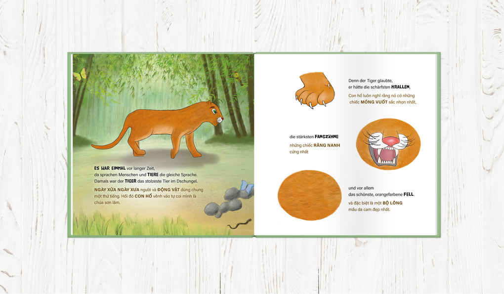 Weitere Ansicht: Wie der Tiger seine Streifen bekam/Tai sao con ho có nhung van den - Zweisprachiges Kinderbuch Deutsch Vietnamesisch: Und der Wasserbüffel ... và con trâu ... | Thuy Le-Scherello