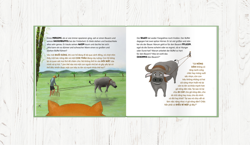 Weitere Ansicht: Wie der Tiger seine Streifen bekam/Tai sao con ho có nhung van den - Zweisprachiges Kinderbuch Deutsch Vietnamesisch: Und der Wasserbüffel ... và con trâu ... | Thuy Le-Scherello