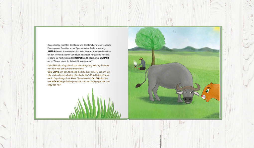 Weitere Ansicht: Wie der Tiger seine Streifen bekam/Tai sao con ho có nhung van den - Zweisprachiges Kinderbuch Deutsch Vietnamesisch: Und der Wasserbüffel ... và con trâu ... | Thuy Le-Scherello