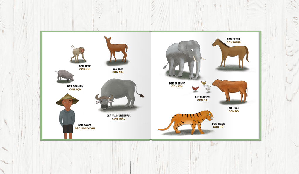 Weitere Ansicht: Wie der Tiger seine Streifen bekam/Tai sao con ho có nhung van den - Zweisprachiges Kinderbuch Deutsch Vietnamesisch: Und der Wasserbüffel ... và con trâu ... | Thuy Le-Scherello