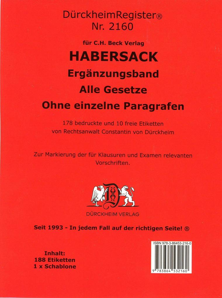 Produktbild: DürckheimRegister® Ergänzungsband alleGesetze | Constantin von Dürckheim