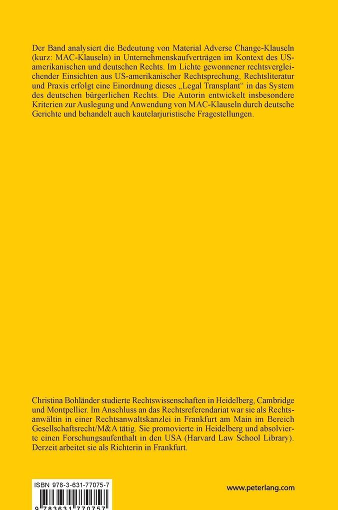 Weitere Ansicht: MAC-Klauseln in Unternehmenskaufverträgen nach US-amerikanischem und deutschem Recht | Christina Bohländer